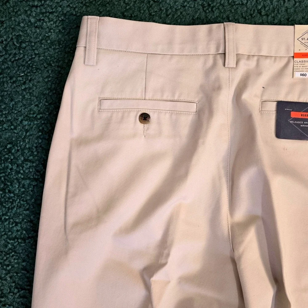 St Johns Bay Men's Worry Free Classic Fit Flat Front Pants 32x34 Stone Khaki NWT